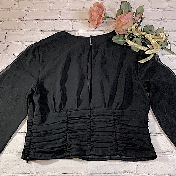 Gabrielle Union New York & Company Ruched Waistband Black Blouse - Picture 13 of 13